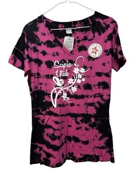 Utah Souvenir Tie Dye Tee Shirt Junior Womens XL Pink & Black Scipio UT NWT NEW